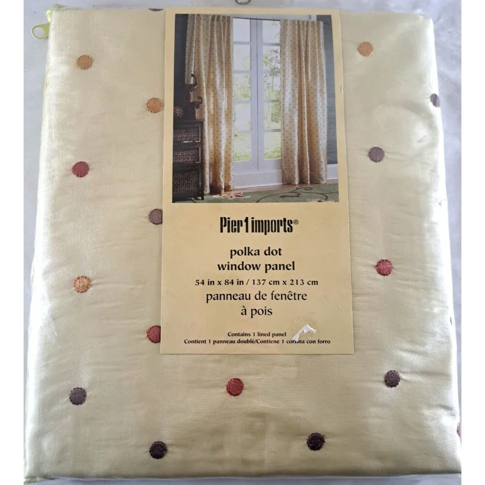 NEW Pier 1 Polka Dot Curtain Panel Beige Warm Tones Raised Dots Modern 54x84